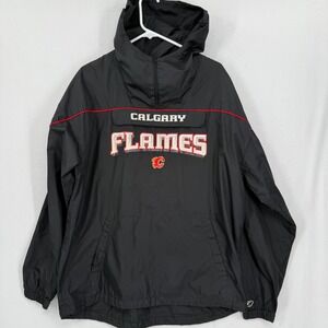 CCM Calgary Flames NHL Mens Quarter Zip Hooded Windbreaker Jacket Black Medium